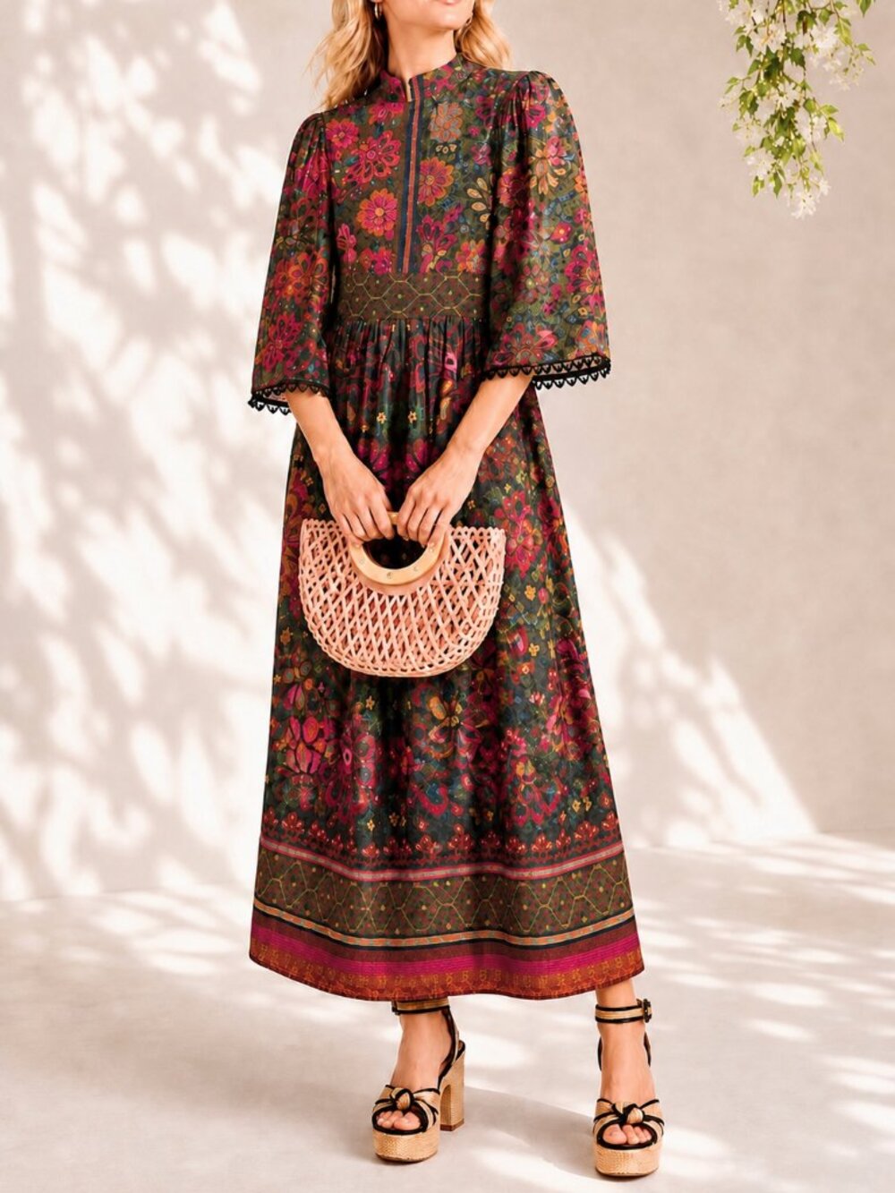 Farm Rio x Anthropologie Mock Neck Floral Maxi Dress Size S - Picture 2 of 10